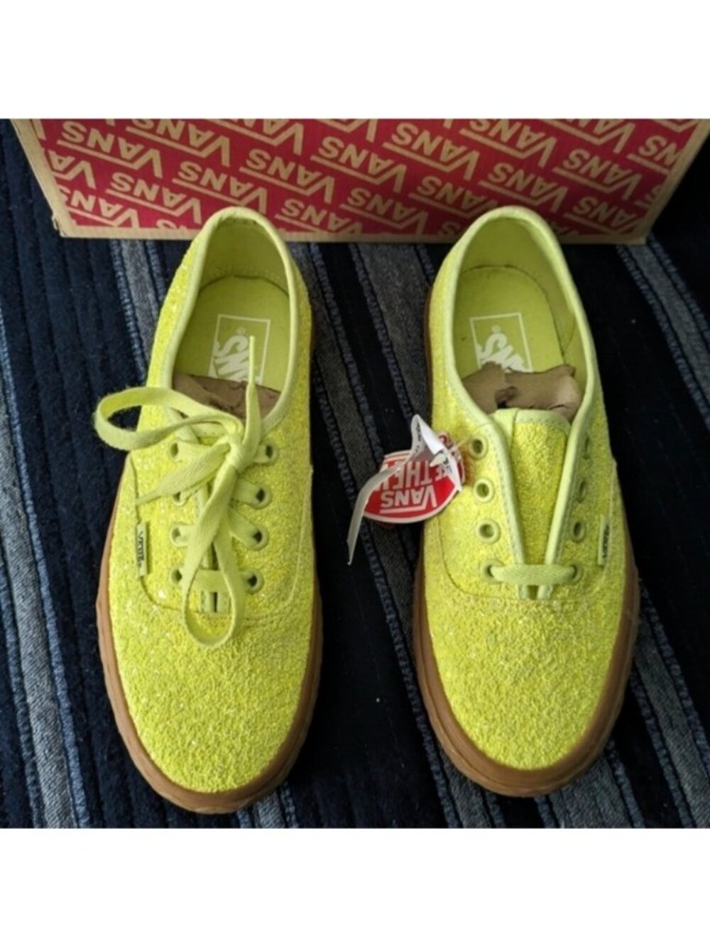 Vans Authentic Women Glittery Yellow Lace-Up Sneakers Gum Sole New W Tags 062026 - Picture 10 of 12